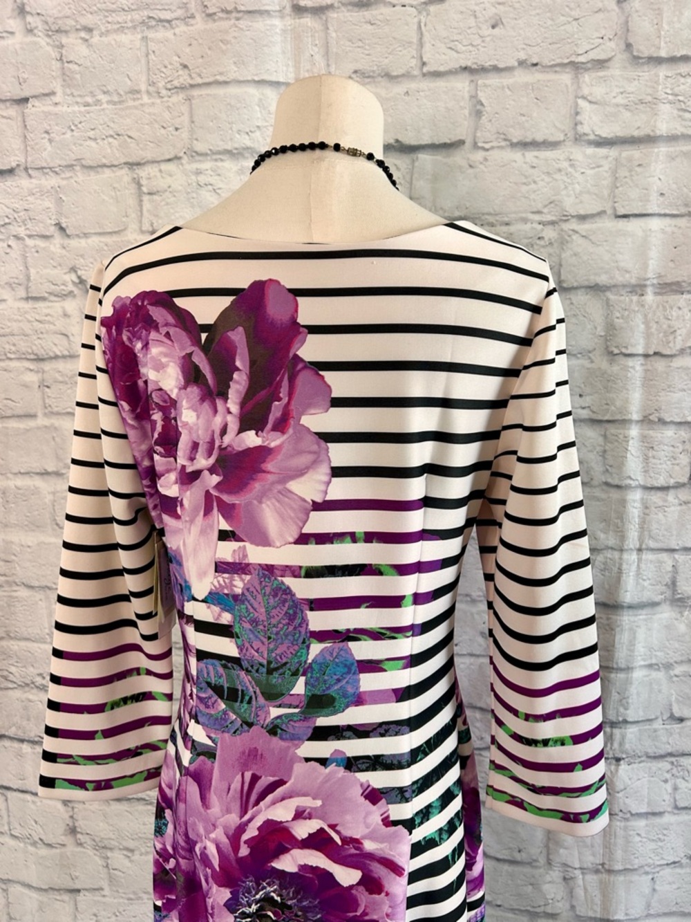 Beige by eci Black White Dress Striped Floral Midi Spring Maximalist Office - Picture 9 of 13